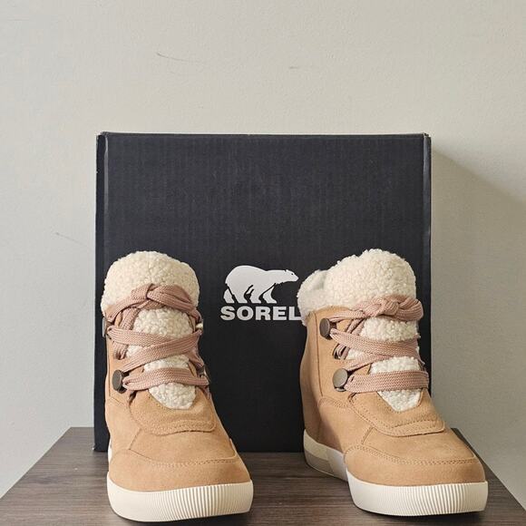Sorel Women's ONA Cozy Wedge Boots Size 8.5  Tawny Buff/Sea Salt 2048681 NEW - Picture 1 of 9
